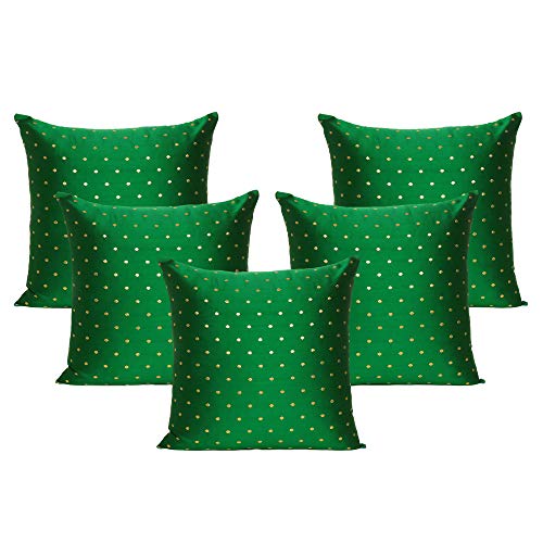 Oussum Set of 5 Cushion Cover Silk Pillow Cover Decorative Polka Dot Art Silky Cushion Case Soft Throw Pillow Case for Living Room Decor (Light Green, 12 x 12) - Image 1