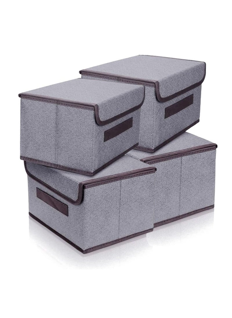 Arabest - 4PCS Linen Foldable Storage Bins with Lids Kit, Large Collapsible Fabric Stroage Box, Stackable Storage Containers Closet Organizers for Home Office Storage Grey - Image 1