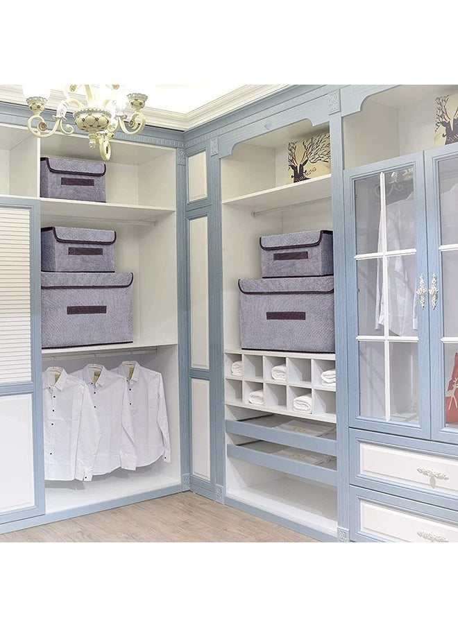 Arabest - 4PCS Linen Foldable Storage Bins with Lids Kit, Large Collapsible Fabric Stroage Box, Stackable Storage Containers Closet Organizers for Home Office Storage Grey - Image 1
