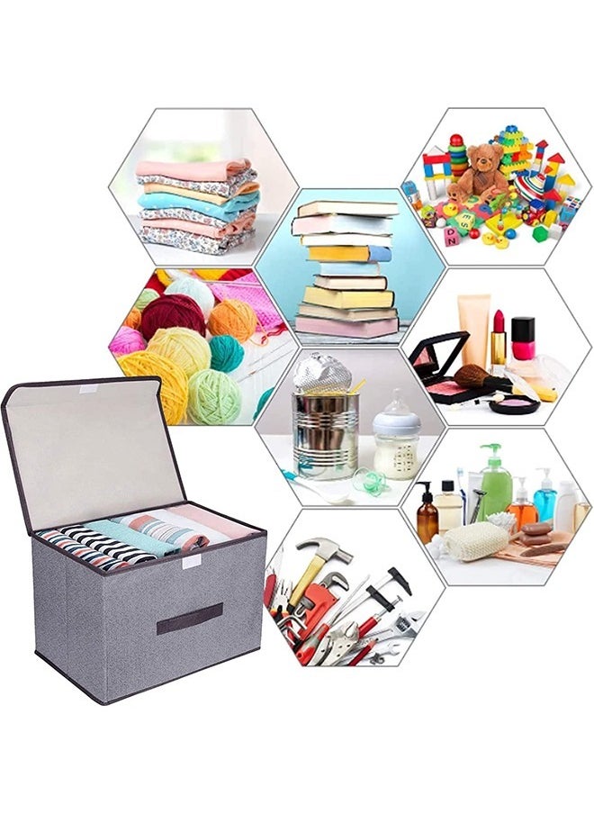 Arabest - 4PCS Linen Foldable Storage Bins with Lids Kit, Large Collapsible Fabric Stroage Box, Stackable Storage Containers Closet Organizers for Home Office Storage Grey - Image 1