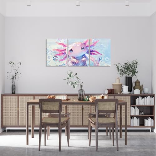 Feelyou Boys Girls Cute Axolotl Canvas Wall Art for Living Room Bedroom Ocean Sealife Wall Painting Posters and Prints Kids Kawaii Animal Picture Wall Decor Cartoon Bathroom Wall Art 12x16x 3Pcs - Image 3