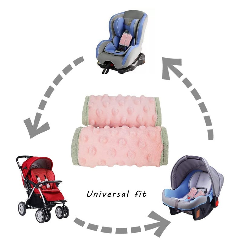 DODO NICI car seat Strap Cover for Baby, seat Belt Cover Cushion, Belt Pads fit Baby Carrier/Pushchair/Stroller, Cozy Peace Dotted Minky, Solid Pink - Image 4