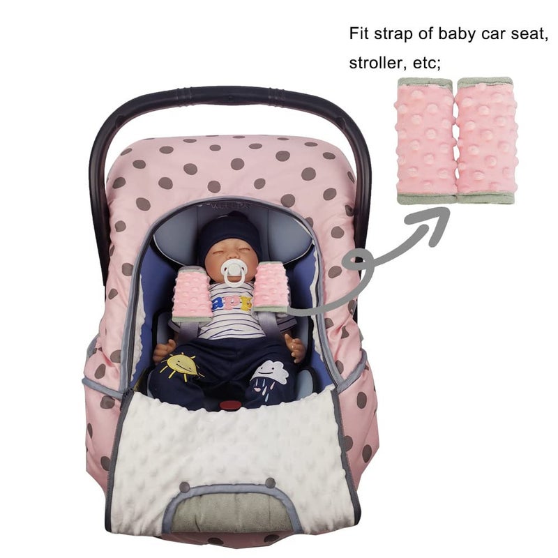 DODO NICI car seat Strap Cover for Baby, seat Belt Cover Cushion, Belt Pads fit Baby Carrier/Pushchair/Stroller, Cozy Peace Dotted Minky, Solid Pink - Image 3