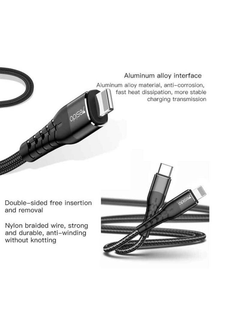 Yesido - CA48 PD Fast Type-C To Lightning Charging Cable 18W Flash Charge, Black - Image 1