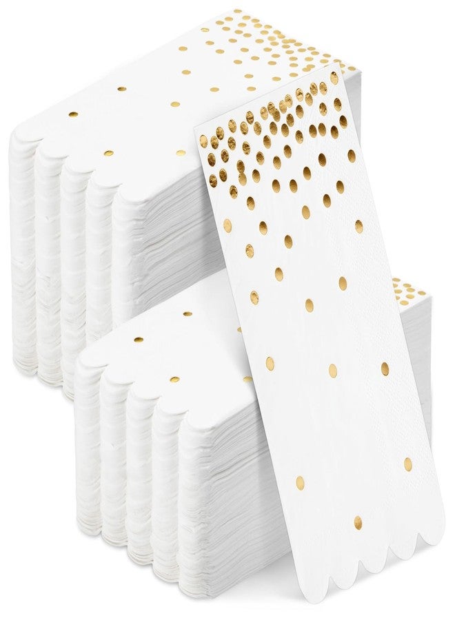 Sparkle and Bash White Dinner Napkins with Scalloped Edge - Gold Polka Dot - Paper Napkins for Wedding Reception, Rehearsal Party (4x8 In), Pack of 100 - Image 1
