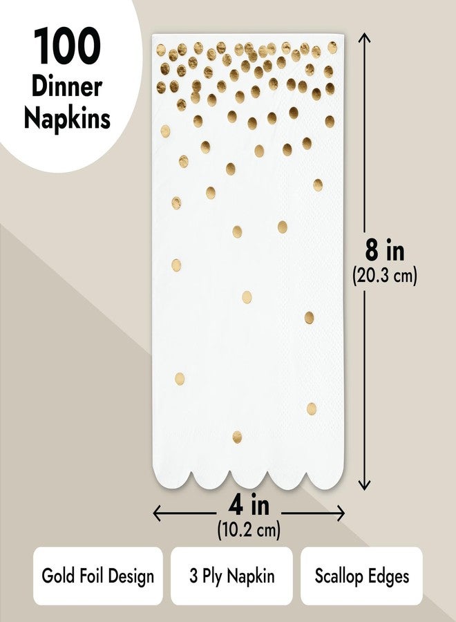 Sparkle and Bash White Dinner Napkins with Scalloped Edge - Gold Polka Dot - Paper Napkins for Wedding Reception, Rehearsal Party (4x8 In), Pack of 100 - Image 5