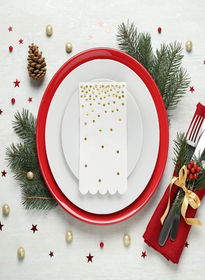 Sparkle and Bash White Dinner Napkins with Scalloped Edge - Gold Polka Dot - Paper Napkins for Wedding Reception, Rehearsal Party (4x8 In), Pack of 100 - Image 2