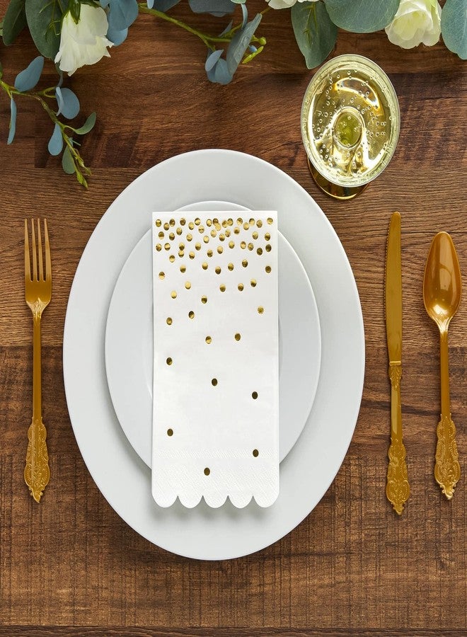 Sparkle and Bash White Dinner Napkins with Scalloped Edge - Gold Polka Dot - Paper Napkins for Wedding Reception, Rehearsal Party (4x8 In), Pack of 100 - Image 4