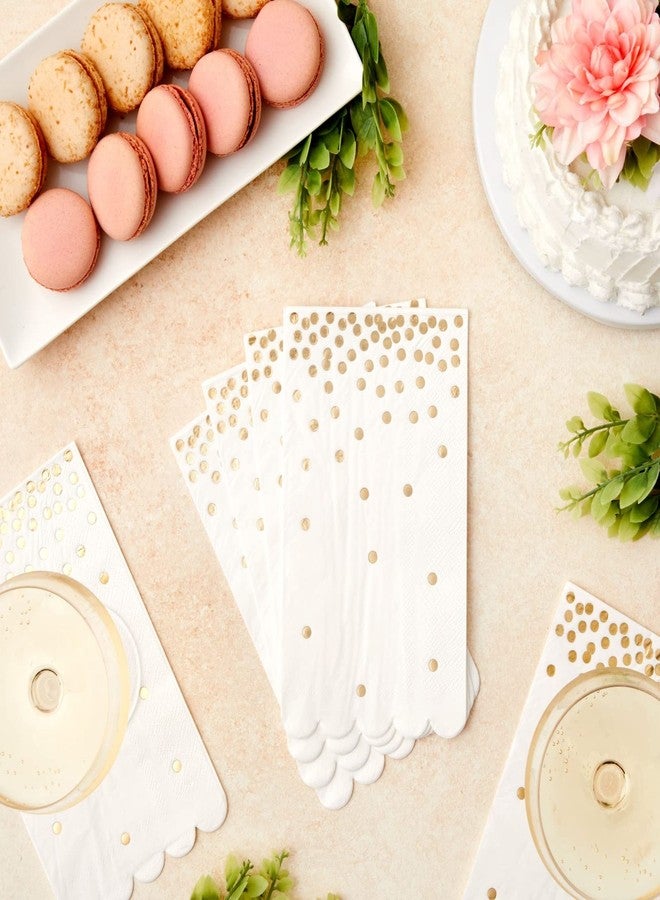 Sparkle and Bash White Dinner Napkins with Scalloped Edge - Gold Polka Dot - Paper Napkins for Wedding Reception, Rehearsal Party (4x8 In), Pack of 100 - Image 3