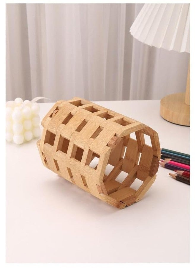SEVIA Bamboo Wood Pen & Pencil Holder, Polygonal Hollow Desk Organizer, Multi-Purpose Stand for Spoon, Fork, Makeup Brushes & Paint Brushes - Image 2