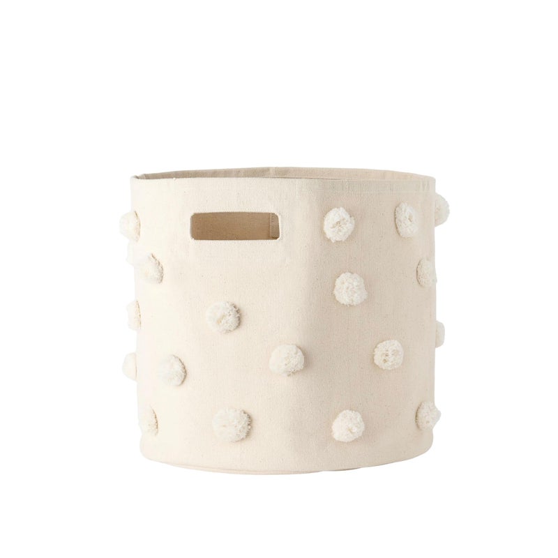 PEHR Pom Pom Basket Bin Natural 100 Cotton Canvas Storage for Nursery Playroom Home Decorative Organizer 13D x 12H - Image 1