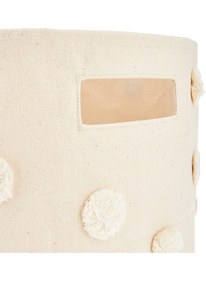 PEHR Pom Pom Basket Bin Natural 100 Cotton Canvas Storage for Nursery Playroom Home Decorative Organizer 13D x 12H - Image 4