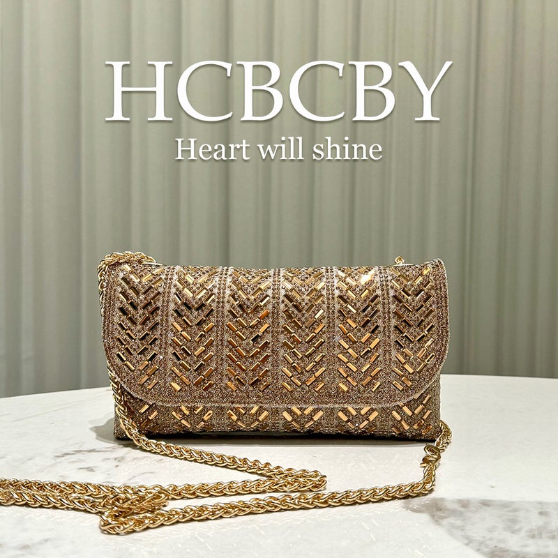 Golden Flash Rhinestone Decoration Small Handbag Evening Bag Envelope Bag Women'S Fashionable Elegant Clutch Bag - Image 2