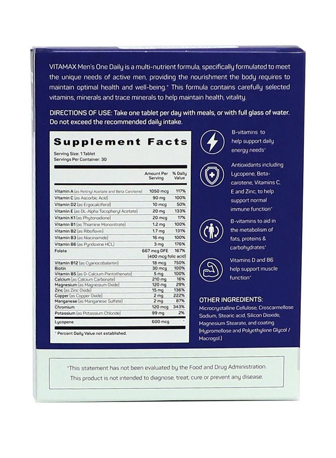 Vitamax Men's One Daily Tab 30's - Image 3