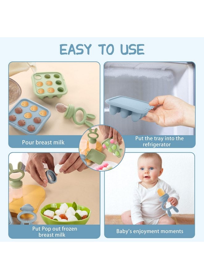 WAJIAYON Baby Breastmilk Popsicle Molds & Baby Fruit Feeder (3 Pack), Baby Food Freezer Tray Storage Containers, Silicone Teething Pacifier Feeder and Teether for Babies,Baby Feeder - Blue - Image 4