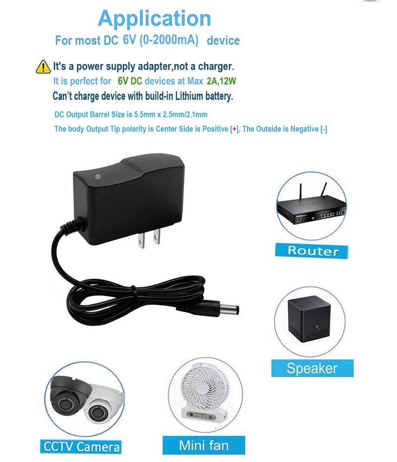 N.C DC 6V 2A Power Supply Adapter 100-240 AC to 6V 2A (2000mA) Power Adapter DC6V Power Cord /5.5x2.5mm Compatible US Plug AC/DC Transformer - Image 3