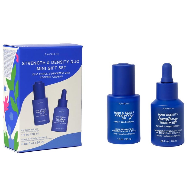 AAVRANI Mini Strengthening Hair Oil & Hair Growth Scalp Serum Gift Set - With Turmeric & Rosemary for Fuller Hair - Vegan, Travel Size - Image 1