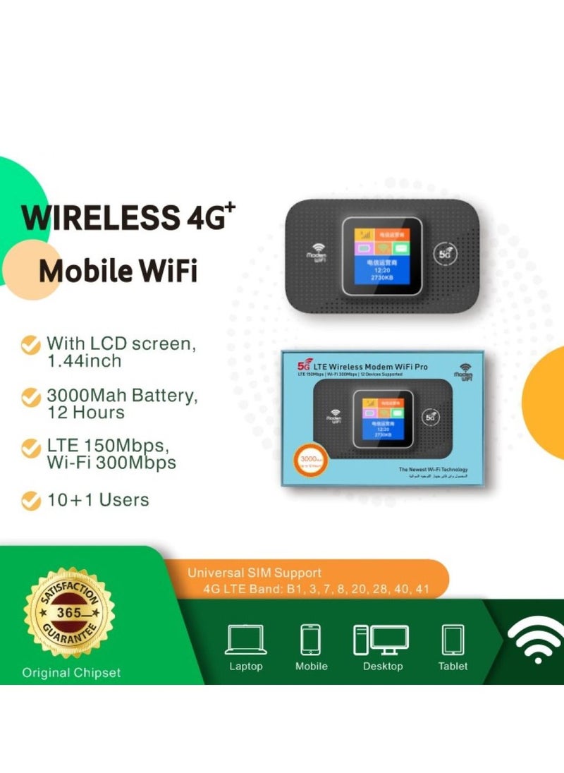 Generic - Mobile WiFi Top Link 4G Wireless Modem LTE 150Mbps WIFi 300Mbps Support to 12 devices long time fast internet Standarad Li-io Battery  HW57 PRO Black - Image 1