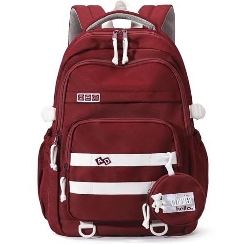 Armbq Kids Backpack for Girls - Aesthetic School Backpack for Teen Girls & Elementary to Middle School - Red Bookbag - Image 1