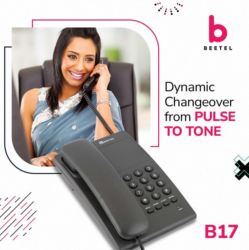 Beetel هاتف أرضي سلكي B17، تحكم في حجم الرنين، LED للإشارة بالرنين، قابل للتعليق على الحائط/المكتب، تصميم أنيق، جودة مكالمات واضحة، وظيفة كتم/توقف/فلاش/إعادة الاتصال (صنع في الهند) (رمادي غامق) (B17) - Image 5