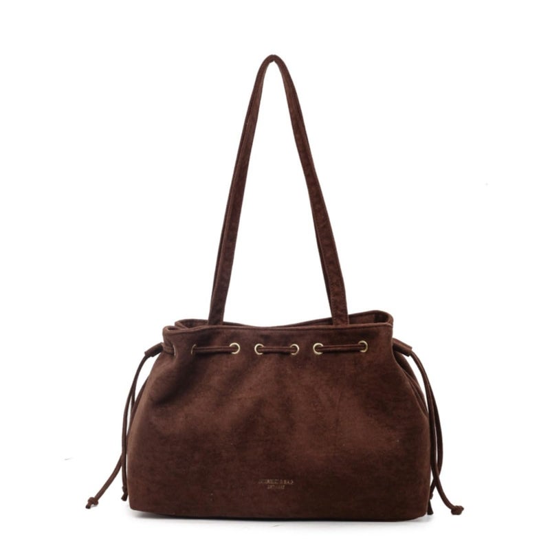KeAiDMon Retro Suede Bucket Purse Causal Travel College Crossbody Bag Drawstring Handbag Purse for Women Shouder Straps Tote (coffee) - Image 1