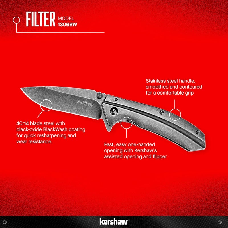 Kershaw Filter Frame Lock Knife Stainless Steel (3.25" BlackWash) 1306BW - Image 5