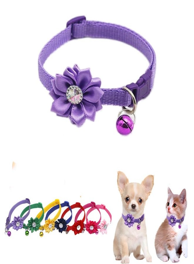 WeimoMonkey Purple Puppy Collars Wth Bell, Flower Dog Necklace Cat Collars Girls Soft Nylon Adjustable for XXS Xs Small Pet Kitten Dogs Animal Litter Tiny - Image 1
