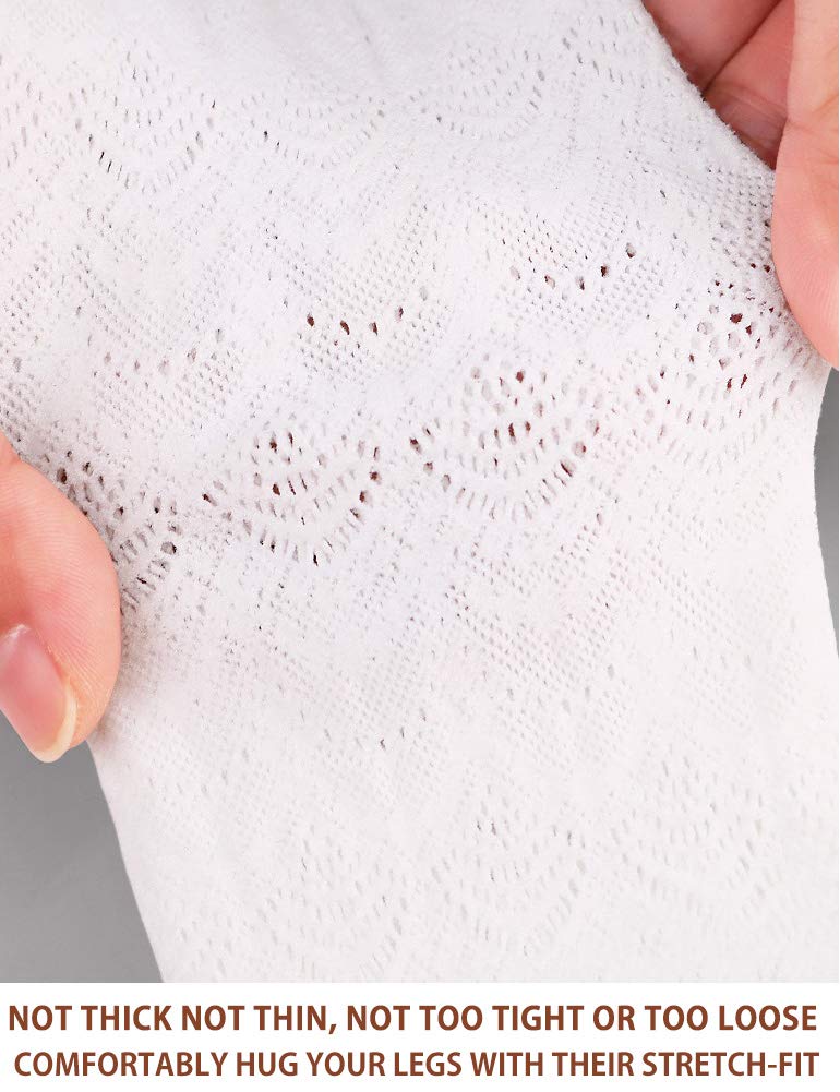 VERO MONTE 1 Pair Womens Patterned Lace Tights (White) Hollow Out Knit Stockings - Image 2