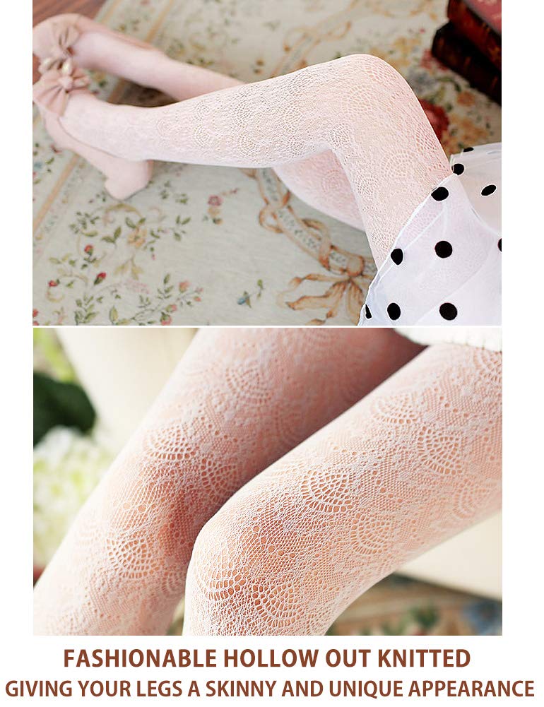 VERO MONTE 1 Pair Womens Patterned Lace Tights (White) Hollow Out Knit Stockings - Image 4