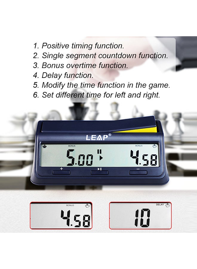 LEAP Chess Clock Digital Chess Timer Count Up Down with Bonus Delay and Alarm Function for Professional Chess Board Game  - Image 2