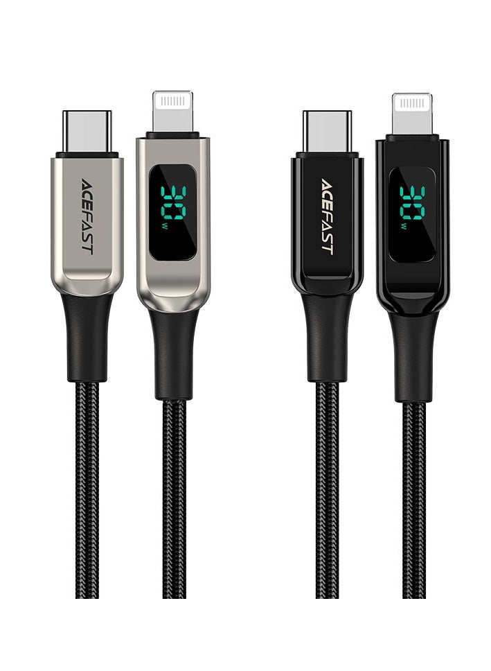 ACEFAST C6-01 30W USB-C to Lightning zink alloy digital display braided charging data cable - Image 4