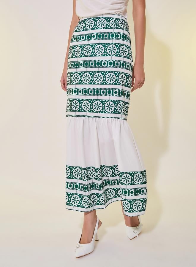 Take Two Printed Mid-Rise Ruffle Hem Midi Skirt  - Image 2