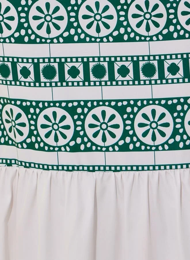 Take Two Printed Mid-Rise Ruffle Hem Midi Skirt