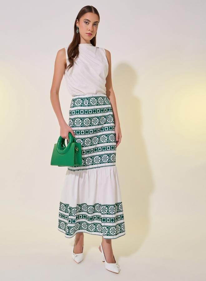 Take Two Printed Mid-Rise Ruffle Hem Midi Skirt  - Image 1