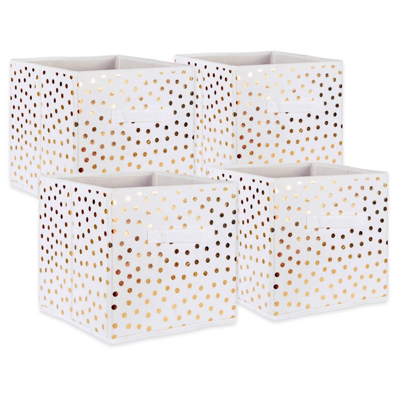 DII Non Woven Polyester Storage Bin, Polka Dot, White & Gold, Small Set of 4 - Image 1