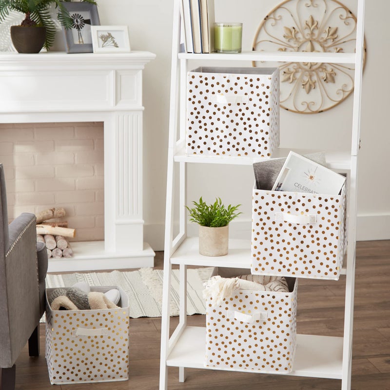 DII Non Woven Polyester Storage Bin, Polka Dot, White & Gold, Small Set of 4 - Image 5