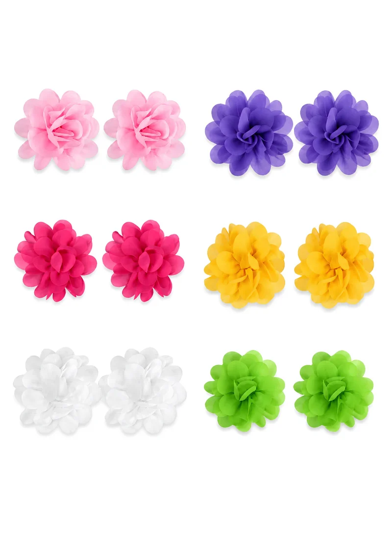 Lion Llama Girls Flower Hair Ties | Soft Stretch Ponytail Holders for Kids, Floral Hair Accessories for Everyday Wear & Special Occasions-6 Mix Colors 12 Pieces