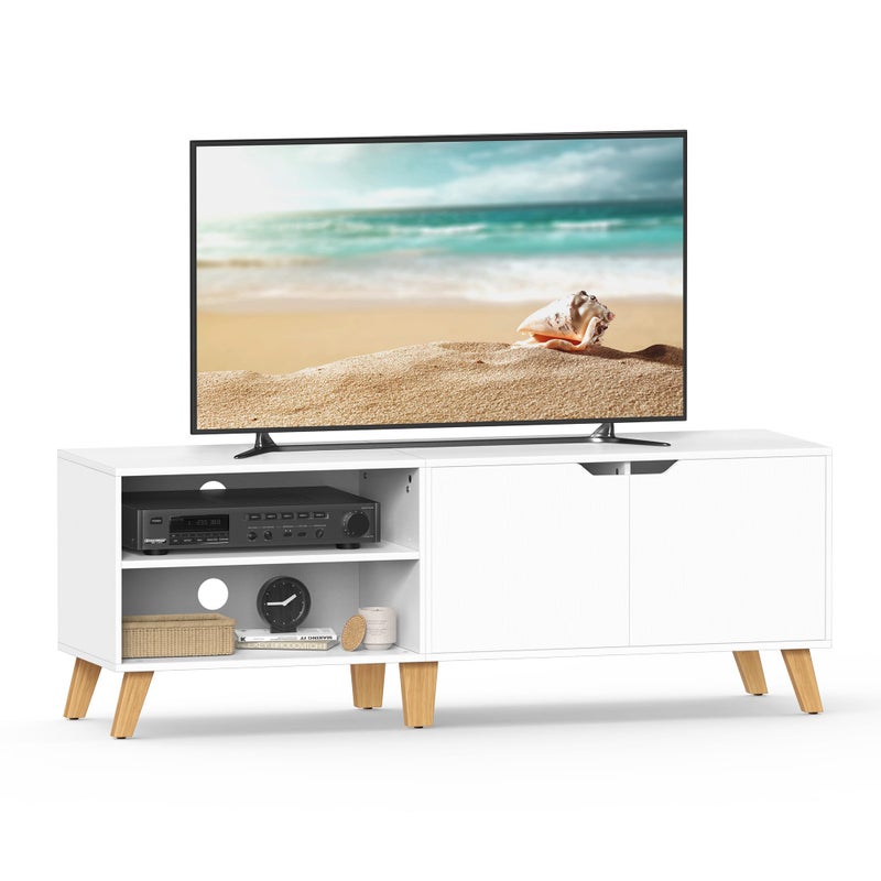VASAGLE LTV027T46 TV Stand, 140 cm Long, with 2 Doors, Adjustable Shelf, for TVs up to 65 inches, Living Room, Dining Room and Bedroom, White - Image 1