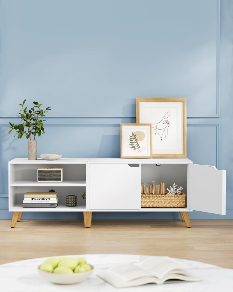 VASAGLE LTV027T46 TV Stand, 140 cm Long, with 2 Doors, Adjustable Shelf, for TVs up to 65 inches, Living Room, Dining Room and Bedroom, White - Image 5