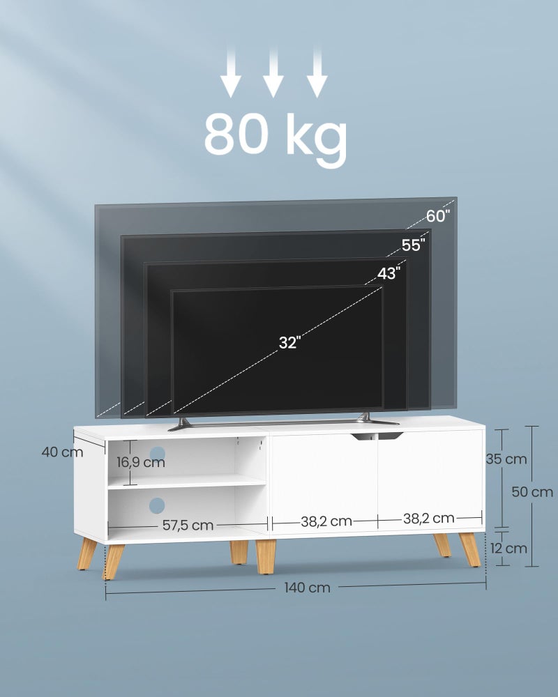 VASAGLE LTV027T46 TV Stand, 140 cm Long, with 2 Doors, Adjustable Shelf, for TVs up to 65 inches, Living Room, Dining Room and Bedroom, White - Image 3
