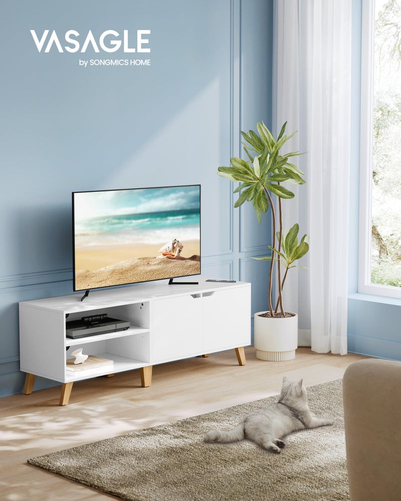 VASAGLE LTV027T46 TV Stand, 140 cm Long, with 2 Doors, Adjustable Shelf, for TVs up to 65 inches, Living Room, Dining Room and Bedroom, White - Image 2