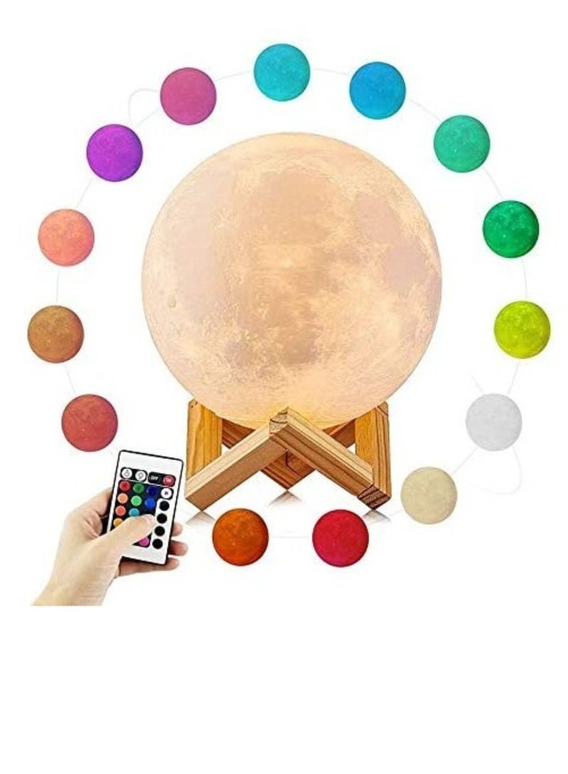 ELTRAZONE 3D Printing Moon Lamp 16 Colors Moon Light 7.87 Inch Night Light for Kids Gift for Women USB Charging and Touch Control Brightness Lunar Lamp  - Image 1