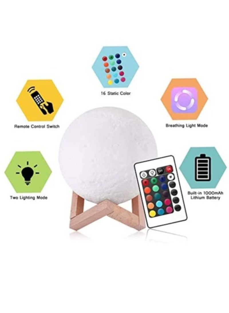 ELTRAZONE 3D Printing Moon Lamp 16 Colors Moon Light 7.87 Inch Night Light for Kids Gift for Women USB Charging and Touch Control Brightness Lunar Lamp  - Image 5