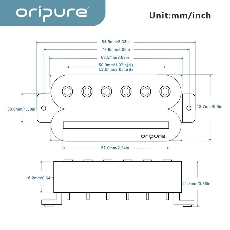 Oripure Guitar Humbucker Pickup Neck+Bridge Pickups Set Hot Rail & Screw Poles - Image 2