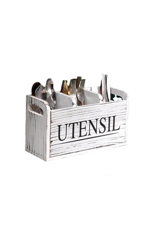 يُسلِّم حامل أدوات مطبخ أبيض، منظم أدوات خشبي كبير ريفي، لتخزين أدوات الطبخ، منظم سطح العمل، منظم أدوات الطبخ، منظم المطبخ والتخزين - Image 1