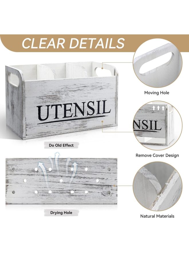 يُسلِّم حامل أدوات مطبخ أبيض، منظم أدوات خشبي كبير ريفي، لتخزين أدوات الطبخ، منظم سطح العمل، منظم أدوات الطبخ، منظم المطبخ والتخزين - Image 5