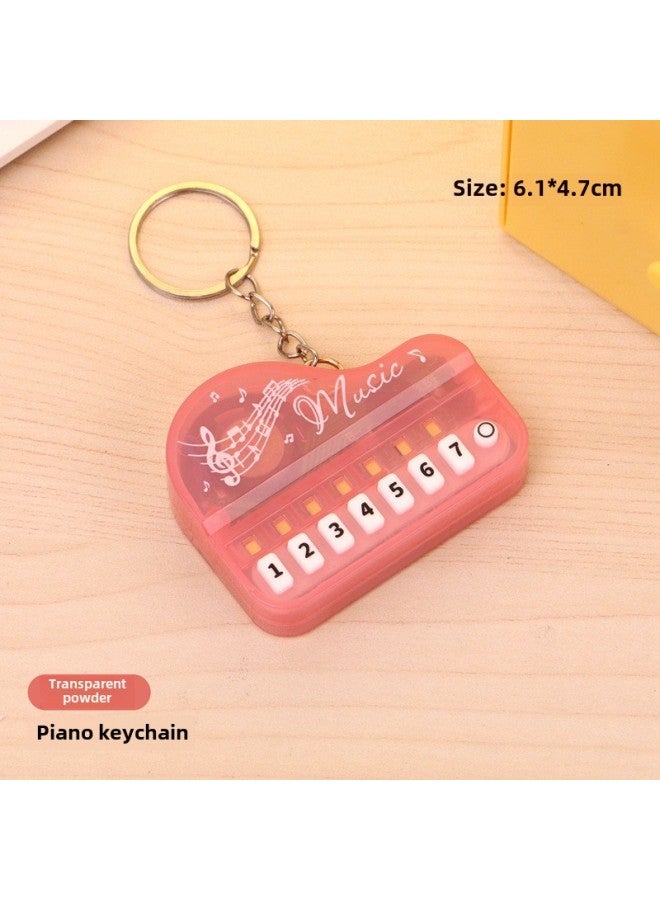 Mini Piano Keychain Luminous Handheld Music Electronic Organ Toy Bag Pendant Pendant Grasp Gifts Wholesale-Color:Transparent Pink Small Piano-round Hanging Ring  - Image 1