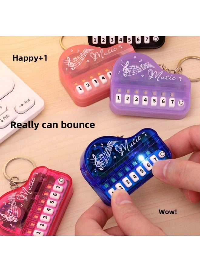 Mini Piano Keychain Luminous Handheld Music Electronic Organ Toy Bag Pendant Pendant Grasp Gifts Wholesale-Color:Transparent Pink Small Piano-round Hanging Ring  - Image 4