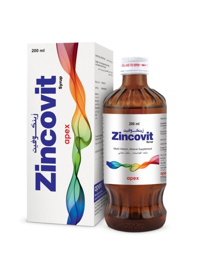 APEX - Zincovit Syrup 200ml - Essential Mineral Supplement for Overall Health and Immunity Support - Image 1