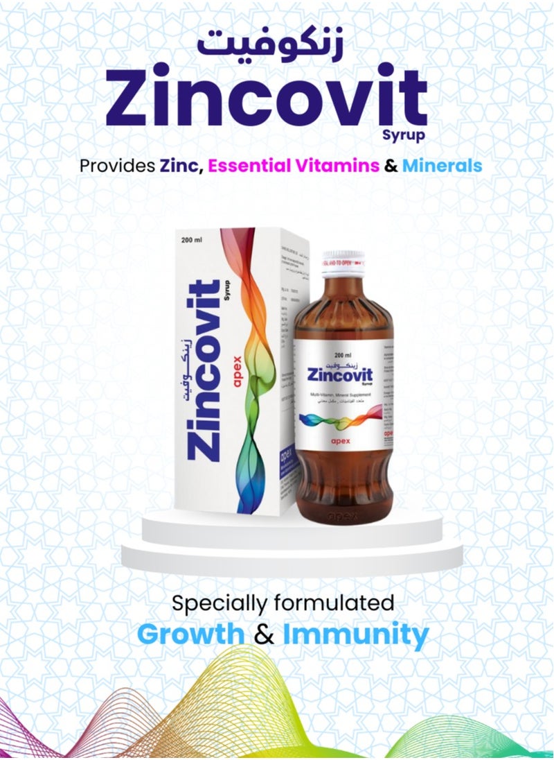 APEX - Zincovit Syrup 200ml - Essential Mineral Supplement for Overall Health and Immunity Support - Image 1